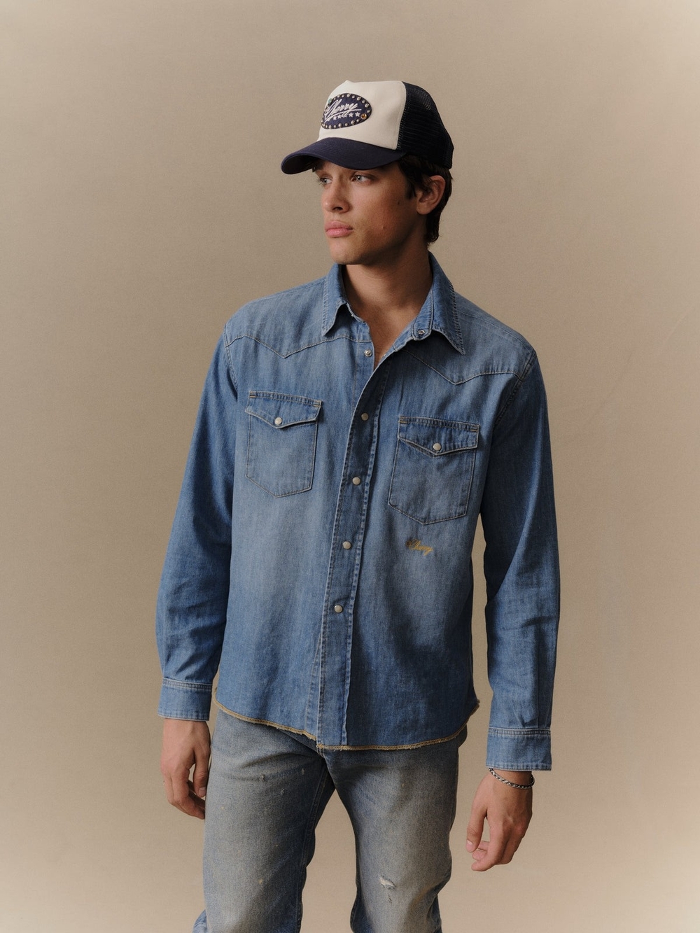 Denim Chambray Western Shirt (Medium Wash).